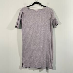GU Women Grey Boat Neck Short Sleeve Ribbed T-shirt Dress Size S